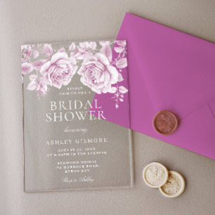 Invitations En Acrylique Roses rose vintage Élégante Fête des mariées