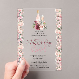 Invitations En Acrylique Roses roses Bourgogne Fête des Mères Brunch