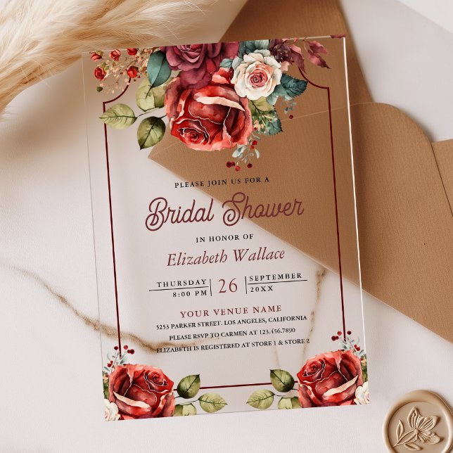 Invitations En Acrylique Roses Rouges Fleurs Mariage (Créateur téléchargé)