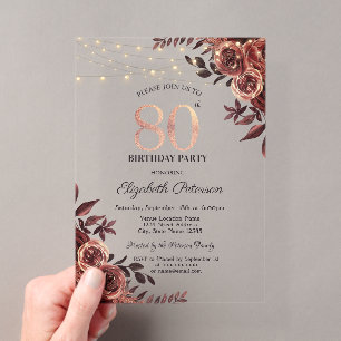 Invitations En Acrylique Roses rouges foncés, Lumières féériques noires 80e