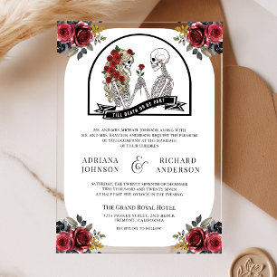 Invitations En Acrylique Roses Rouges Mariage de Couple de Squelettes Gothi