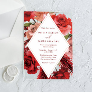Invitations En Acrylique Roses rouges romantiques Mariage moderne