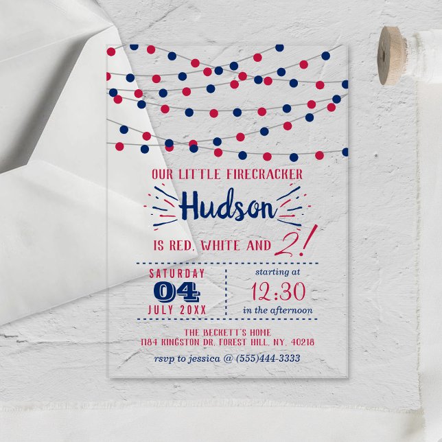 Invitations En Acrylique Rouge, Blanc & Deux ! 4 juillet fête du 2e anniver (Créateur téléchargé)