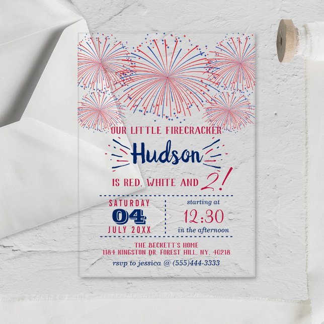 Invitations En Acrylique Rouge, Blanc & Deux ! 4 juillet fête du 2e anniver (Créateur téléchargé)