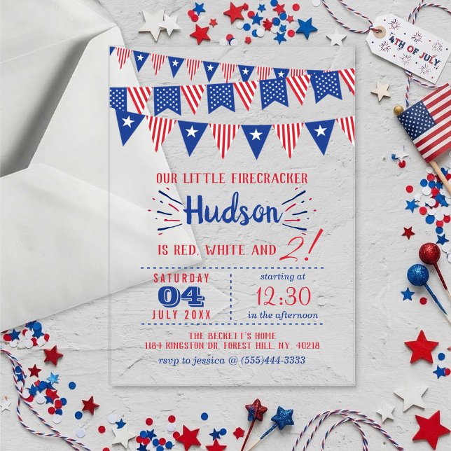 Invitations En Acrylique Rouge, Blanc & Deux ! Fête d'anniversaire de 2 ans (Créateur téléchargé)