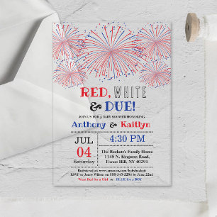 Invitations En Acrylique Rouge, Blanc & Due ! baby shower 4 juillet