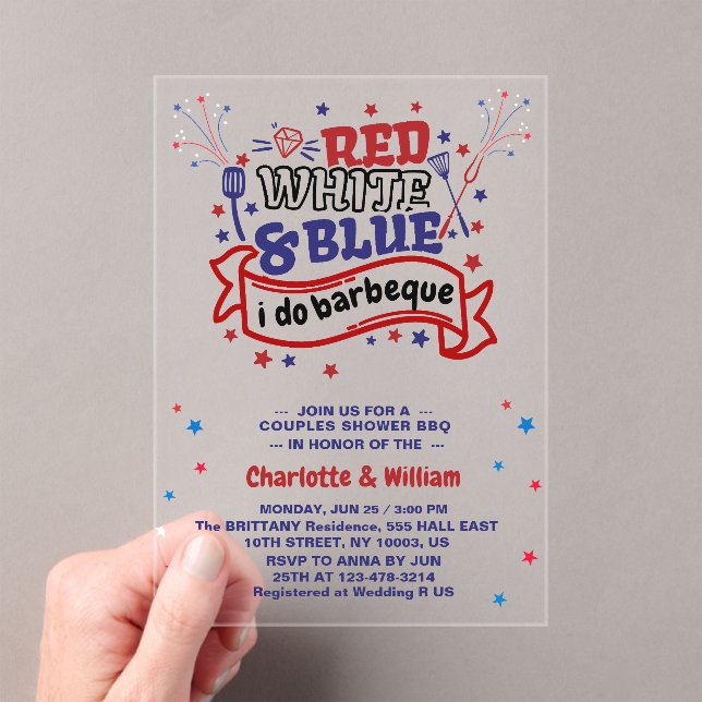 Invitations En Acrylique Rouge blanc et bleu i do BBQ Couple douche nuptial (In situ (ordinateur de poche))