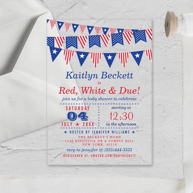 Invitations En Acrylique Rouge, blanc et échéance | BABY SHOWER 4 JUILLET (Créateur téléchargé)