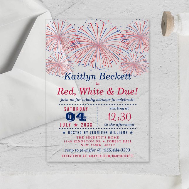 Invitations En Acrylique Rouge, blanc et échéance | BABY SHOWER 4 JUILLET (Créateur téléchargé)
