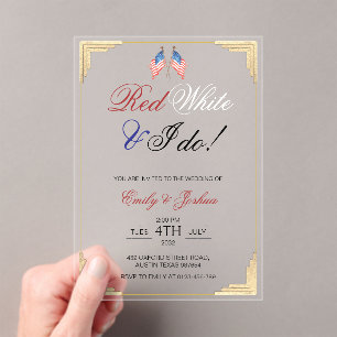 Invitations En Acrylique Rouge Blanc et je fais un mariage patriotique du 4