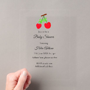 Invitations En Acrylique rouge Cerise arc vert ajouter QR baby shower