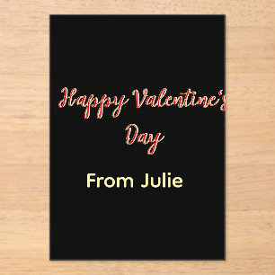 Invitations En Acrylique Rouge noir joyeuse Saint-Valentin de nom stylé 
