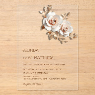 Invitations En Acrylique Rouge  Or Rose 3D Fleurs Simple