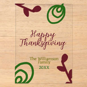 Invitations En Acrylique Rouge vert joyeux Thanksgiving floral feuille auto