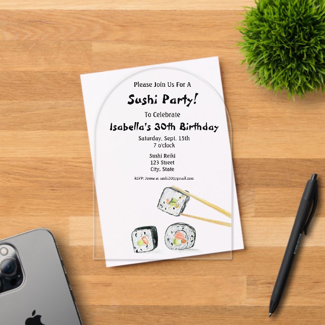 Invitations En Acrylique Roulés de sushi avec fête de baguettes (Insitu (Carte d'invitation))