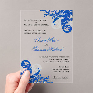Invitations En Acrylique Royal Blue et Mariage argenté
