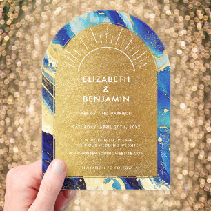 Invitations En Acrylique Royal Blue Gold Arch Mariage Acrylique Enregistrer