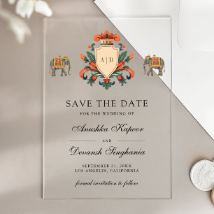 Invitations En Acrylique Royal Crest Eléphant Mariage Indien Enregistrer la