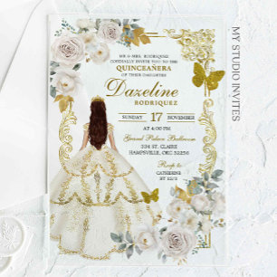 Invitations En Acrylique Royal Ivory Beige Princesse Quinceañera