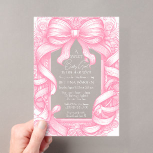 Invitations En Acrylique Ruban à nœud coquette rose Toile de Jouy Baby Show