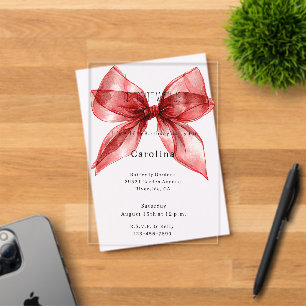 Invitations En Acrylique Ruban à nœud rouge 16e anniversaire (ou toute anné