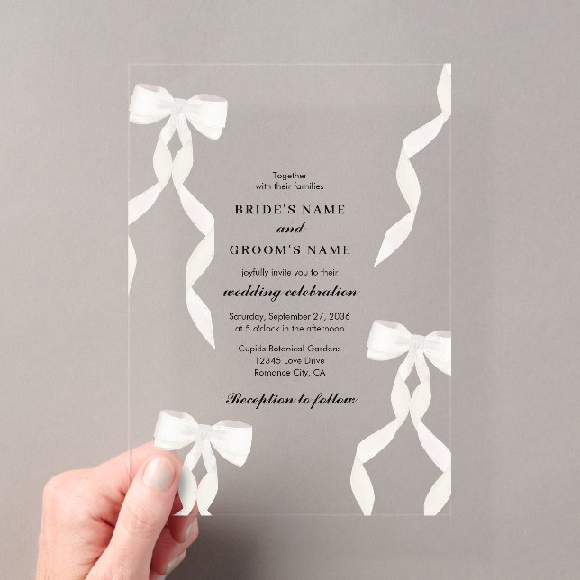 Invitations En Acrylique Ruban Blanc Formel Mariage Formel (In situ (ordinateur de poche))