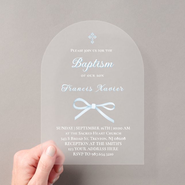 Invitations En Acrylique ruban bleu pastel Baptême (In situ (ordinateur de poche))