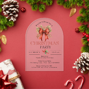 INVITATIONS EN ACRYLIQUE RUBAN DE FÊTE ROUGE POUR FÊTE DE NOËL