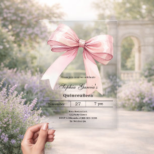 Invitations En Acrylique Ruban rose clair Quinceanera luxe