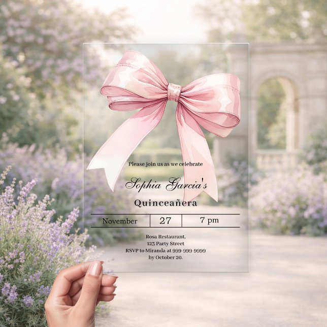 Invitations En Acrylique Ruban rose clair Quinceanera luxe (Créateur téléchargé)
