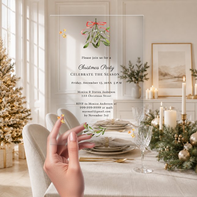Invitations En Acrylique Ruban rouge de gui luxe Noël Party (Créateur téléchargé)