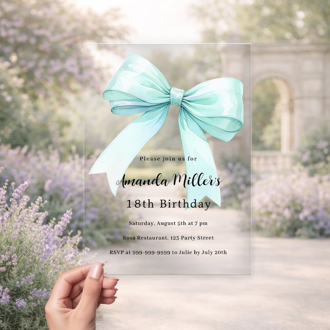 Invitations En Acrylique Ruban vert sarcelle élégant clair anniversaire (Créateur téléchargé)