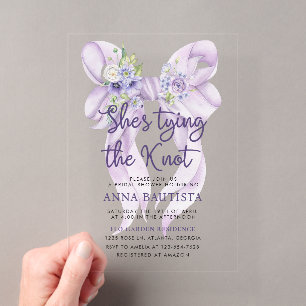 Invitations En Acrylique Ruban Violet Elle Noue le Nœud Enterrement de Vie 