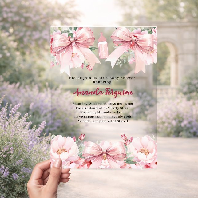Invitations En Acrylique Rubans roses fleurs fille bouteille transparente B (Créateur téléchargé)
