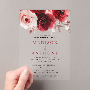 Invitations En Acrylique Ruby Red Vine Luxe Radiant Floral Mariage