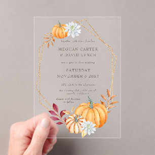 Invitations En Acrylique Russe Aquarelle Citrouille orange Mariage de autom