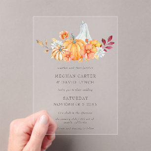Invitations En Acrylique Russe Aquarelle Citrouille orange Mariage de autom