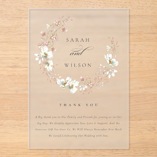 Invitations En Acrylique Russe Blush White Meadow Floral Wreath Mariage (Recto)