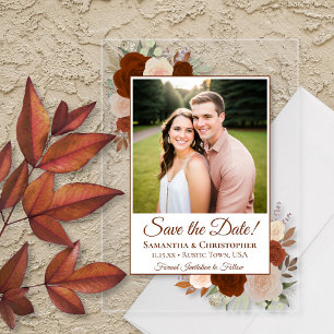Invitations En Acrylique Rust Orange Automne Roses Mariage Enregistrer la d