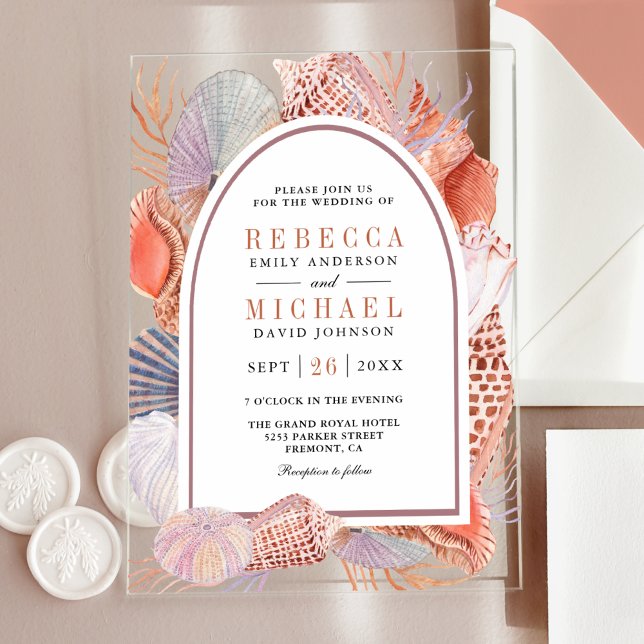 Invitations En Acrylique Rustic Boho Seashells Nautical Wedding (Créateur téléchargé)