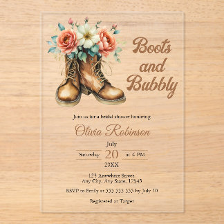 Invitations En Acrylique Rustic Boots and Bubbly Western Bridal Shower