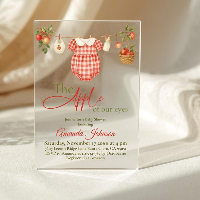 Invitations En Acrylique Rustic Clothesline Apple Girl Baby Shower (Créateur téléchargé)