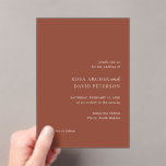 Invitations En Acrylique Rustic Copper Editorial Modern Wedding<br><div class="desc">This design is part of a simple and modern editorial wedding invitation suite in a rustic shade of copper.</div>