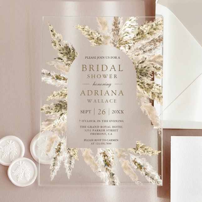 Invitations En Acrylique Rustic Dried Boho Pampas Grass Arch Bridal Shower (Créateur téléchargé)