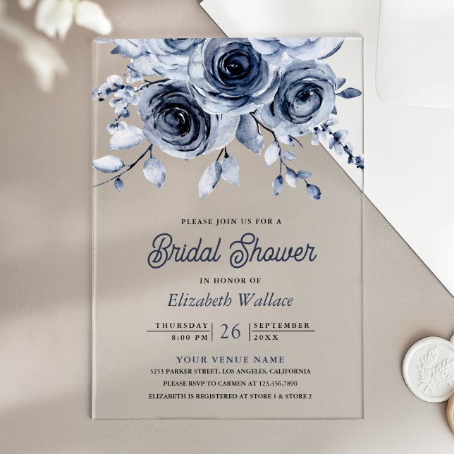 Invitations En Acrylique Rustic Dusty Blue Floral Bridal Shower (Créateur téléchargé)