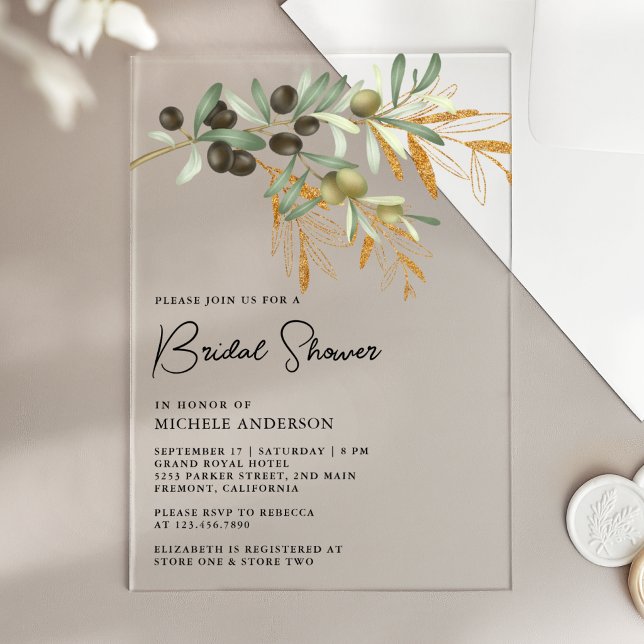 Invitations En Acrylique Rustic Olive Branch Leaves Bridal Shower (Créateur téléchargé)