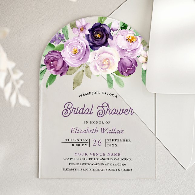 Invitations En Acrylique Rustic Purple Floral Bridal Shower (Créateur téléchargé)