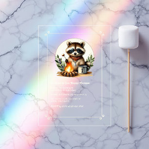 Invitations En Acrylique Rustic Raccoon "One Happy Camper" 1er anniversaire