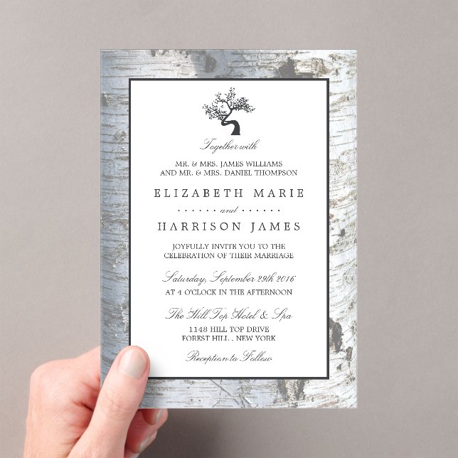 Invitations En Acrylique Rustic Silver Birch Tree Wedding (In situ (ordinateur de poche))