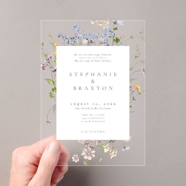 Invitations En Acrylique Rustic Wildflower Garden Elegant Wedding (In situ (ordinateur de poche))